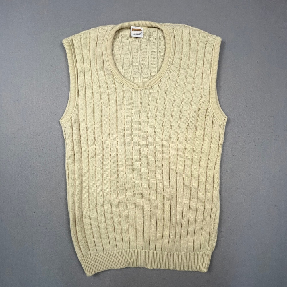 VTG 70s Retro Sweater‎ Vest Women Large Cream Ribbed Knit Wintuk Orlon Brentwood
